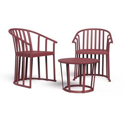 Resol RAFF Set 2+1 Stuhl mit Armlehnen-Tisch für drinnen und draußen, Bordeaux