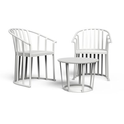 Resol RAFF Set 2+1 Stuhl mit Armlehnen – Tisch für drinnen und draußen, weiß
