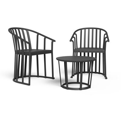 Resol RAFF Set 2+1 Stuhl mit Armlehnen – Tisch für drinnen und draußen, Schwarz