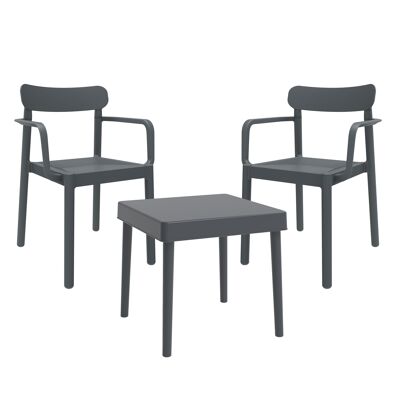 garbar ALBA-ELBA Set 2+1 Chair With Arms-Table Indoor, Outdoor Dark Gray