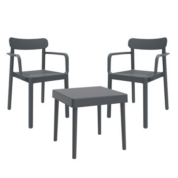 garbar ALBA-ELBA Set 2+1 Chaise avec Accoudoirs-Table Intérieur, Extérieur Gris Foncé 1