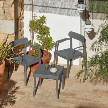 garbar ALBA-ELBA Set 2+1 Chaise avec Accoudoirs-Table Intérieur, Extérieur Gris Foncé 5