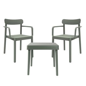 garbar ALBA-ELBA Set 2+1 Chaise avec Accoudoirs-Table d'Intérieur, Extérieur Gris Verdâtre