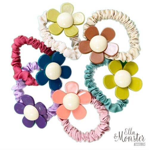 RETRO FLOWER SCHRUNCHIES 6 PCS. 6 COLORS