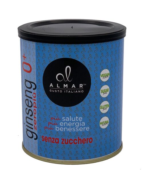 Almar Caffè Solubile Ginseng Zero+ Solo Ingredienti Naturali e Vegetali Senza Zucchero, Senza Glutine, Senza Latte o Lattosio Adatto ad un Uso Vegano - Lattina 400g