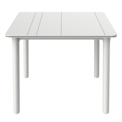 garbar NOA Quadratischer Tisch für drinnen und draußen, 90 x 90, weißer Fuß – weißes Brett