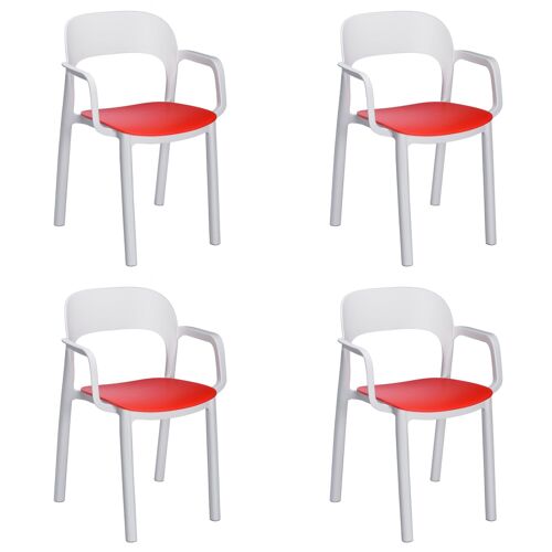 garbar ONA Set 4 Silla Con Brazos Interior, Exterior Blanco - Rojo