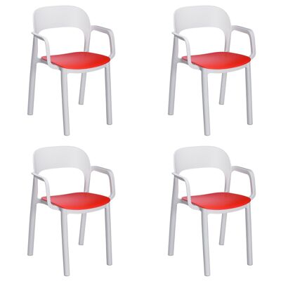 garbar ONA Set 4 Stuhl mit Armlehnen für drinnen und draußen, Weiß – Rot