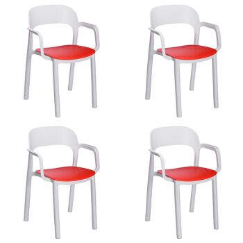 garbar ONA Set 4 Chaise avec accoudoirs Intérieur, Extérieur Blanc - Rouge 1