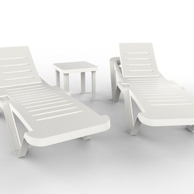 garbar MASTER-ANDORRA Set 2+1 Outdoor Lounger-Auxiliary Table White