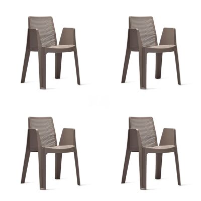 garbar PLAY Set 4 Chaises Avec Accoudoirs Intérieur, Extérieur Chocolat