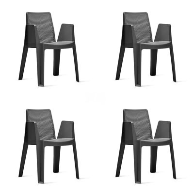 garbar PLAY Set 4 Stuhl mit Armlehnen für drinnen und draußen, dunkelgrau