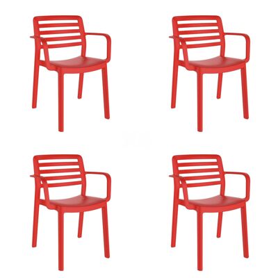 garbar WIND Set 4 Stuhl mit Armlehnen für drinnen und draußen, Rot