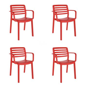 garbar WIND Set 4 chaises avec accoudoirs intérieur, extérieur rouge 1