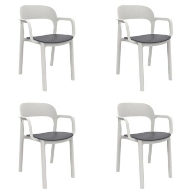 garbar ONA Set 4 Stuhl mit Armlehnen für drinnen und draußen, Weiß – Dunkelgrau
