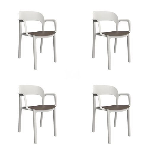 garbar ONA Set 4 Silla Con Brazos Interior, Exterior Blanco - Chocolate