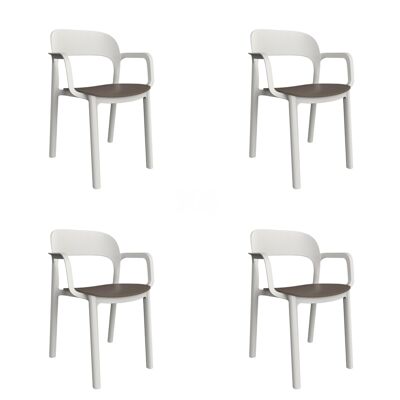 garbar ONA Set 4 Silla Con Brazos Interior, Exterior Blanco - Chocolate