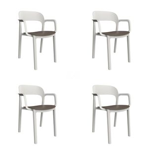 garbar ONA Set 4 Chaise avec accoudoirs Intérieur, Extérieur Blanc - Chocolat