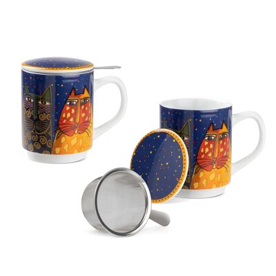 Taza/taza "Felinos Fantásticos" azul H.11,5 cm