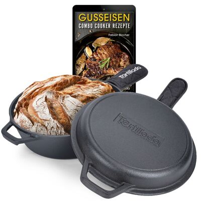 Dutch Oven + cast iron pan incl.Handle cover + e-book with 50 recipes