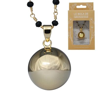 CHARLOTTE (Catena perla oro cristallo nero) - Bola liscia e catena reversibile