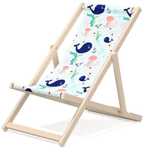 Children's deckchair for garden - Premium deckchair for children in wood for balcony and beach - Sunlounger for children - modern design - Sunbed for children outdoors - motif Dolphin