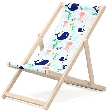 Transat enfant pour jardin - Transat premium pour enfant en bois pour balcon et plage - Transat pour enfant - design moderne - Transat pour enfant extérieur - motif Dauphin 1