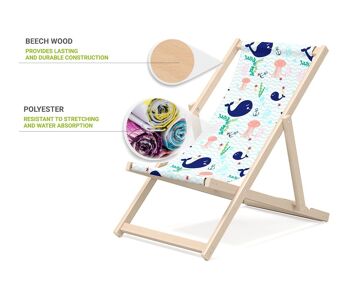 Transat enfant pour jardin - Transat premium pour enfant en bois pour balcon et plage - Transat pour enfant - design moderne - Transat pour enfant extérieur - motif Dauphin 3