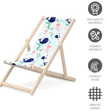 Transat enfant pour jardin - Transat premium pour enfant en bois pour balcon et plage - Transat pour enfant - design moderne - Transat pour enfant extérieur - motif Dauphin 4