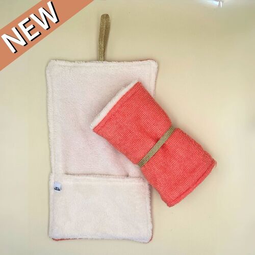 Pochette de transport pour 2 cosmétiques solides - tissu éponge ultra absorbant - Eponge Corail