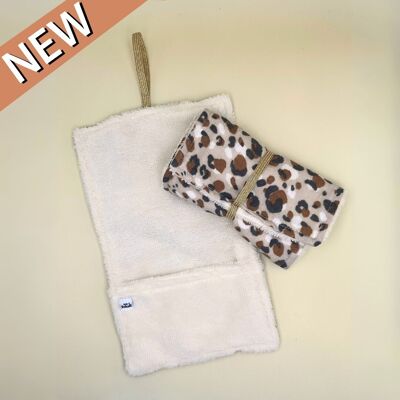 Bolsa de transporte para cosméticos sólidos - tejido de rizo ultra absorbente - Estampado de leopardo