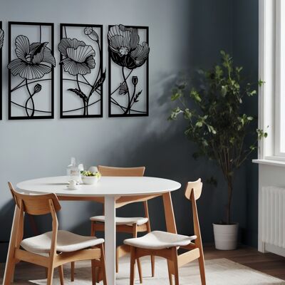 Outentin Moderne Wanddeko Wohnzimmer - Deko für Wohnzimmerwand - 3D Wandbilder - Wandskulpturen - Große Wanddeko in Schwarz - Perfekt für Schlafzimmer Küche und Büro - 91 x 43 cm (Mohnblumen)