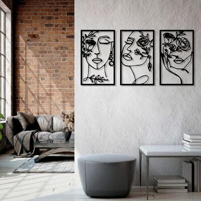 Outentin Moderne Wanddeko Wohnzimmer - Deko für Wohnzimmerwand - 3D Wandbilder - Wandskulpturen - Große Wanddeko in Schwarz - Perfekt für Schlafzimmer Küche und Büro - 93 x 46 cm (Blumenfrau)