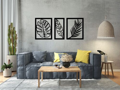 Outentin Modern wall decoration living room - decoration for living room wall - 3d wall pictures - wall sculptures - large wall decoration in black - perfect for bedroom kitchen and office - 101 x 45 cm (leaves)