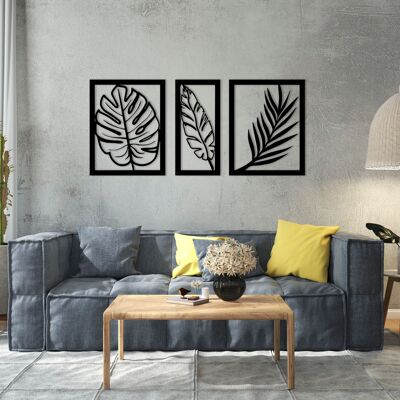 Outentin Modern wall decoration living room - decoration for living room wall - 3d wall pictures - wall sculptures - large wall decoration in black - perfect for bedroom kitchen and office - 101 x 45 cm (leaves)