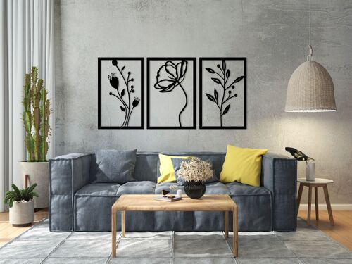 Outentin Modern wall decoration living room - decoration for living room wall - 3d wall pictures - wall sculptures - large wall decoration in black - perfect for bedroom kitchen and office - 90 x 43 cm (poppy)