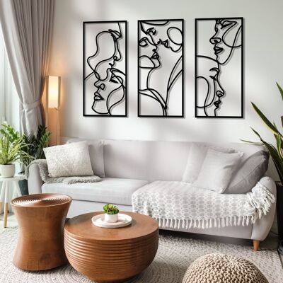 Outentin Moderne Wanddeko Wohnzimmer - Deko für Wohnzimmerwand - 3D Wandbilder - Wandskulpturen - Große Wanddeko in Schwarz - Perfekt für Schlafzimmer Küche und Büro - 100 x 59 cm (Paar)