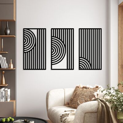 Outentin Moderne Wanddeko Wohnzimmer - Deko für Wohnzimmerwand - 3D Wandbilder - Wandskulpturen - Große Wanddeko in Schwarz - Perfekt für Schlafzimmer Küche und Büro - 98 x 52 cm (Streifen)