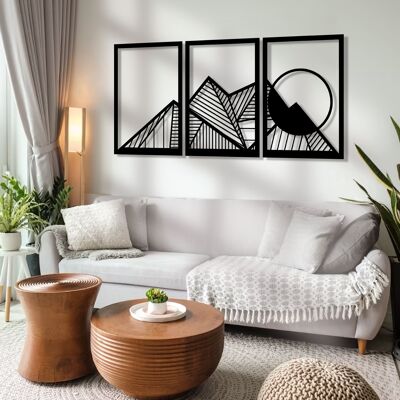 Outentin Modern wall decoration living room - decoration for living room wall - 3d wall pictures - wall sculptures - large wall decoration in black - perfect for bedroom kitchen and office - 87 x 42 cm (pyramids)