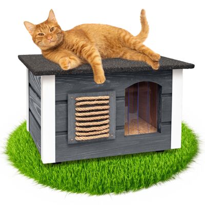 Katzenhaus für draußen – Isolierter Unterschlupf – Wasserdicht und wetterfest – 61 x 39 x 36 cm (Grau)