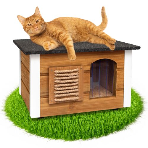 Outdoor cat house - Insulated shelter - Waterproof and weatherproof - 61 X 39 X 36 cm (Oak)