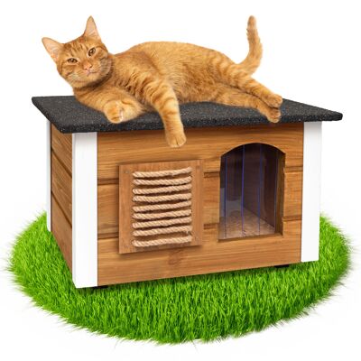Casa para gatos al aire libre - Refugio aislado - Impermeable y resistente a la intemperie - 61 X 39 X 36 cm (Roble)