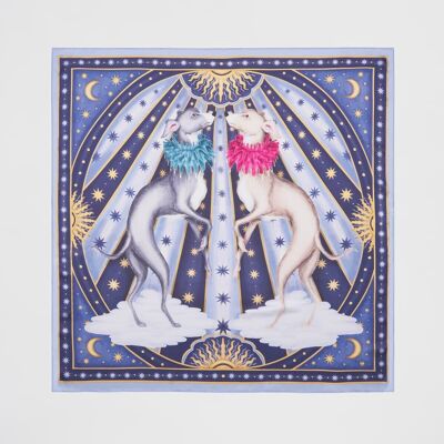 Catherine Rowe Pet Portraits Whippet Blue Silk Square Scarf