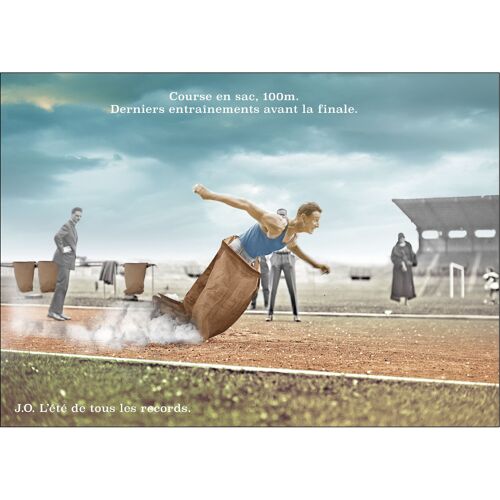 Carte postale - Courses en sac, 100m.