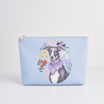 Catherine Rowe Pet Portraits Custodia in cotone blu Whippet