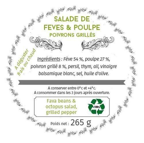 Salade de fèves & poulpe, poivrons grillés (bocal en verre / bocaux traditionnels)