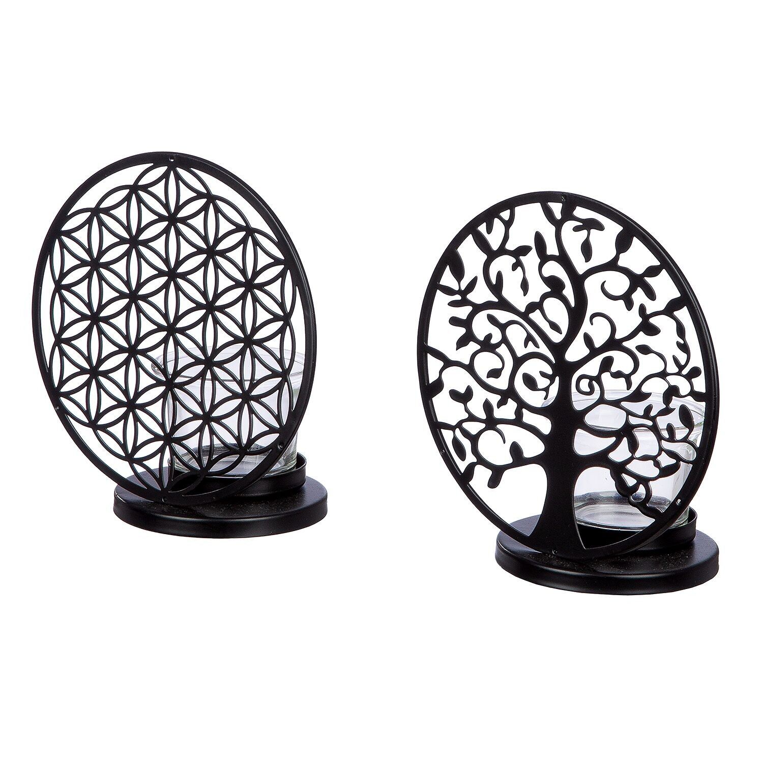 Candeliere tealight tondo albero della vita H.14 cm - 2 volte assortiti