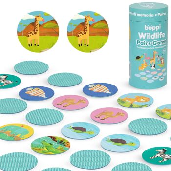 boppi - Jeu de mémoire par paires d'images - Fabriqué à partir de carton recyclé - Modèles disponibles : dinosaures, cour de ferme, nourriture, faune 13