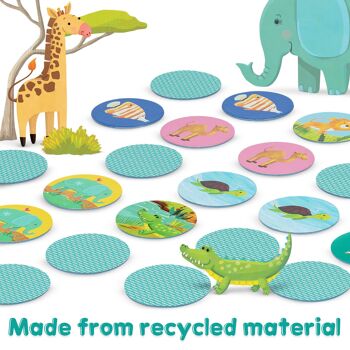 boppi - Jeu de mémoire par paires d'images - Fabriqué à partir de carton recyclé - Modèles disponibles : dinosaures, cour de ferme, nourriture, faune 17