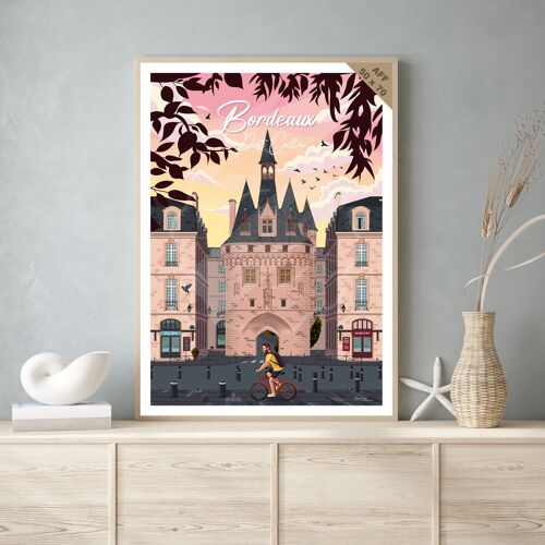 Affiche de voyage vintage et tableau bois pour décoration d’intérieur / Bordeaux - Porte Cailhau